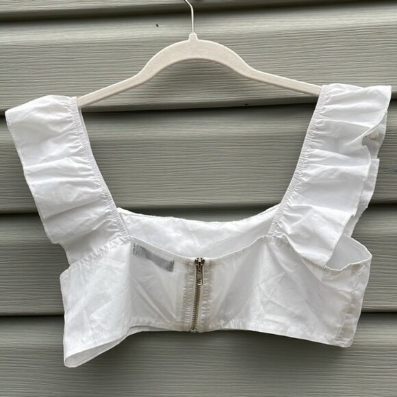White Flutter Sleeve Square Neck Crop Top - Picture 4 of 5